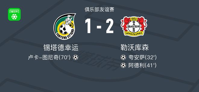 勒沃庫森2-1錫塔德幸運，阿德利、夸安薩建功