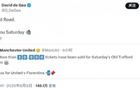 曼联社媒预热主场对阵佛罗伦萨，德赫亚转发：我们周六见