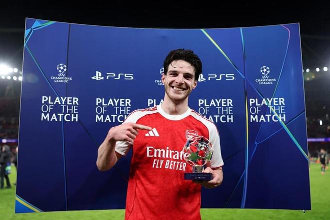 中場核心，賴斯當選阿森納vs拜仁全場最佳球員