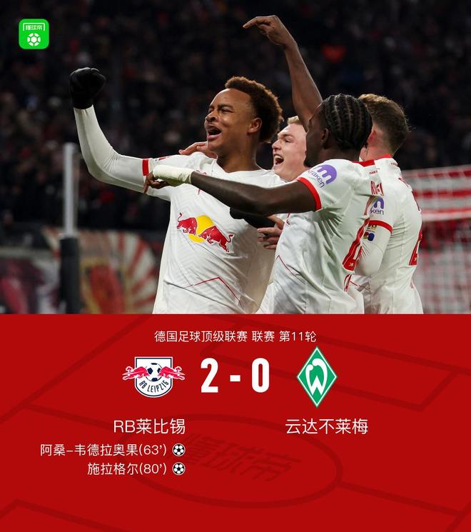 莱比锡2-0不莱梅,韦德拉奥果世界波,施拉格尔破门