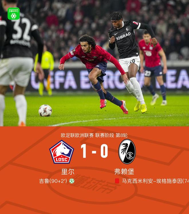 十人弗賴堡0-1里爾仍晉級淘汰賽，吉魯點射制勝