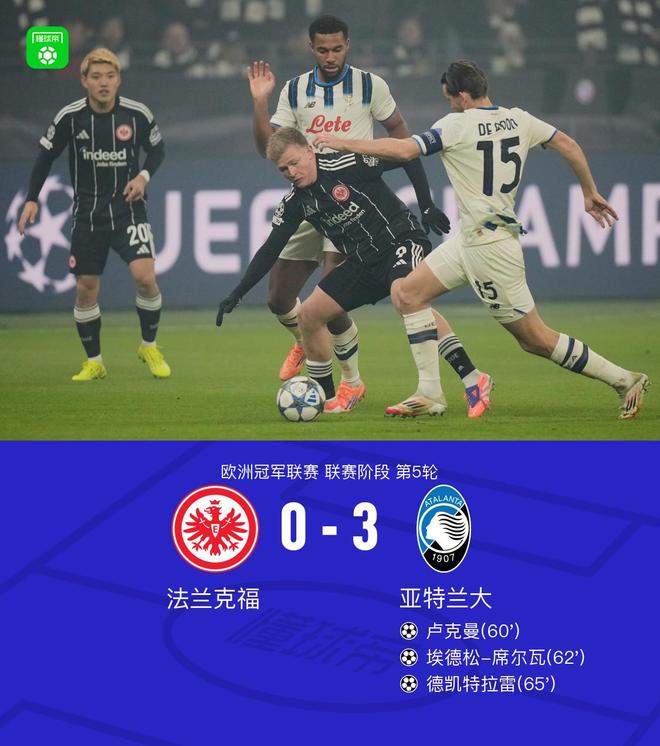 亚特兰大3-0法兰克福，卢克曼、CDK双双传射，埃德松破门