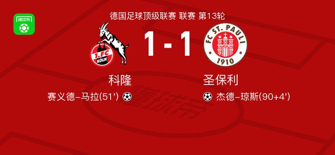科隆1-1圣保利,赛义德-马拉首开记录,杰德-琼斯救主