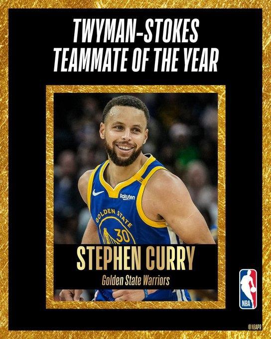 NBA官方：勇士球星库里获得本赛季年度最佳队友奖