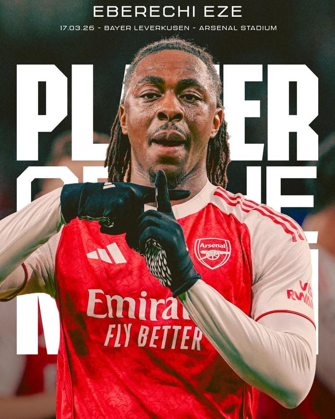 世界波破门，阿森纳官方：埃泽当选对阵勒沃库森一役队内最佳