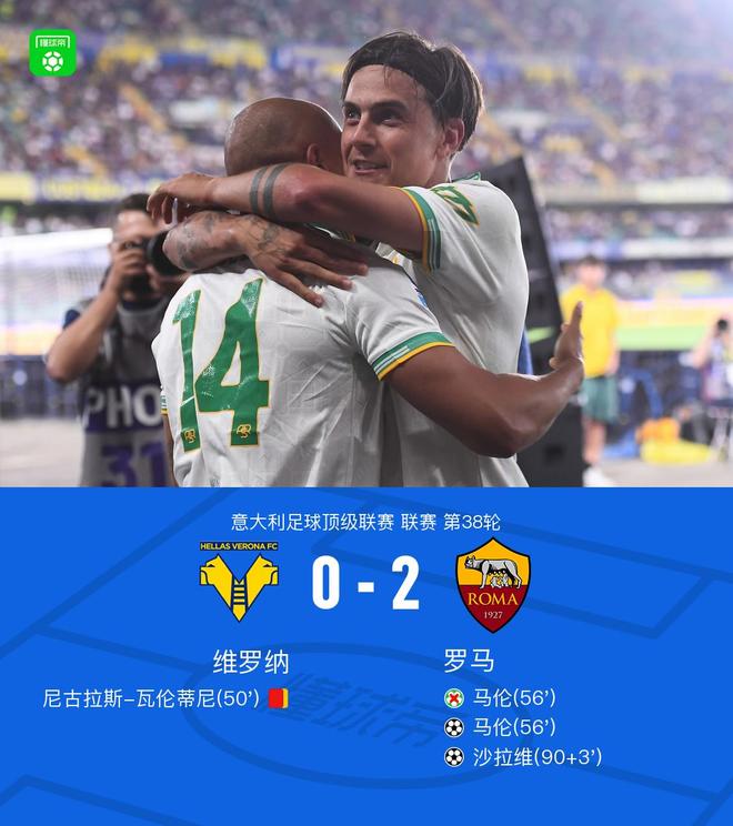 罗马2-0维罗纳时隔7年重返欧冠，迪巴拉2助攻，沙拉维、马伦建功