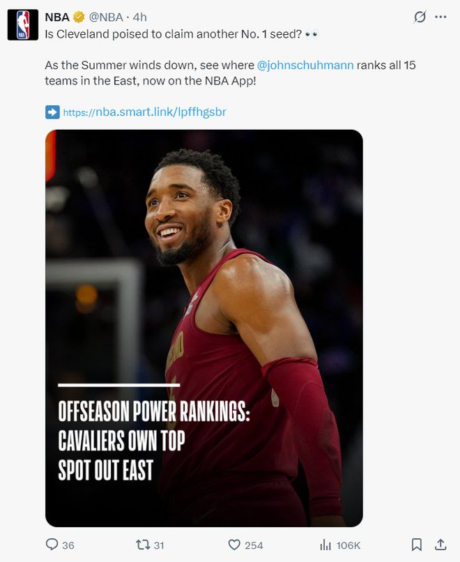 NBA官方东部实力榜：骑士第1 魔术两运作升第3 篮网5首轮秀却垫底