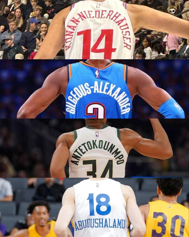 美媒晒NBA超长字母球衣：字母哥、SGA领衔，阿不都沙拉木在列