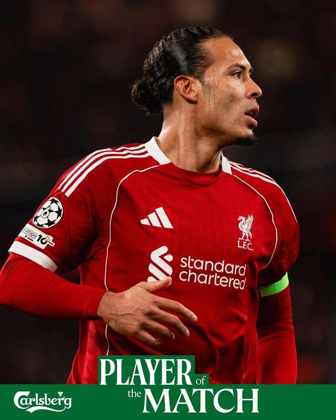 助攻帽子戲法,范戴克當選與卡拉巴赫一役利物浦隊內最佳球員