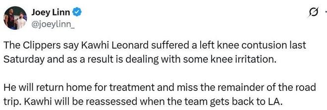 官宣退賽！倫納德又傷了，雷霆二當(dāng)家無限期傷停！