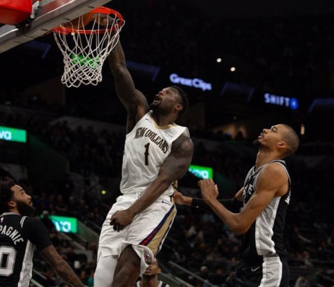 錫安兩雙力挽狂瀾,文班亞馬空砍16+16+4封蓋,馬刺不敵西部倒一