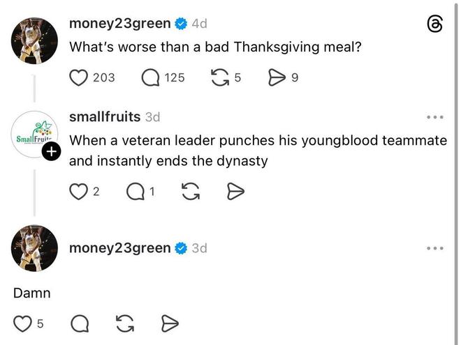 让追梦破防,网友:比难吃的大餐更差的是老将给了小将一拳毁掉王朝