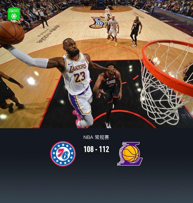 湖人112-108险胜76人，詹姆斯29+7+6，东契奇31+15+11，恩比德21中4...