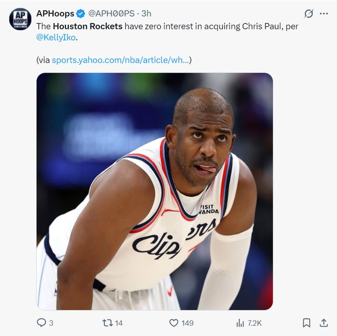 曝火箭對保羅毫無興趣！市場上又多2選擇 美媒解析或有意哈登懷特