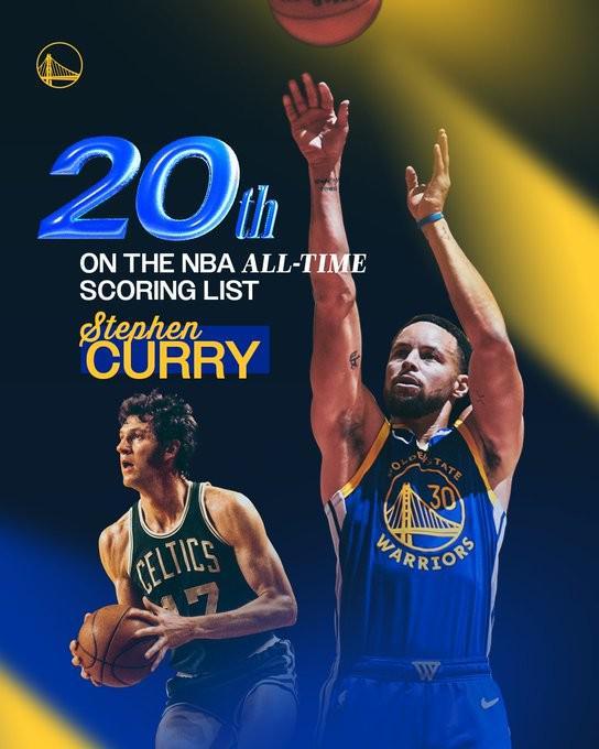 常規(guī)賽總得分升至第19，庫里18中7得26分7助4斷，正負值+16