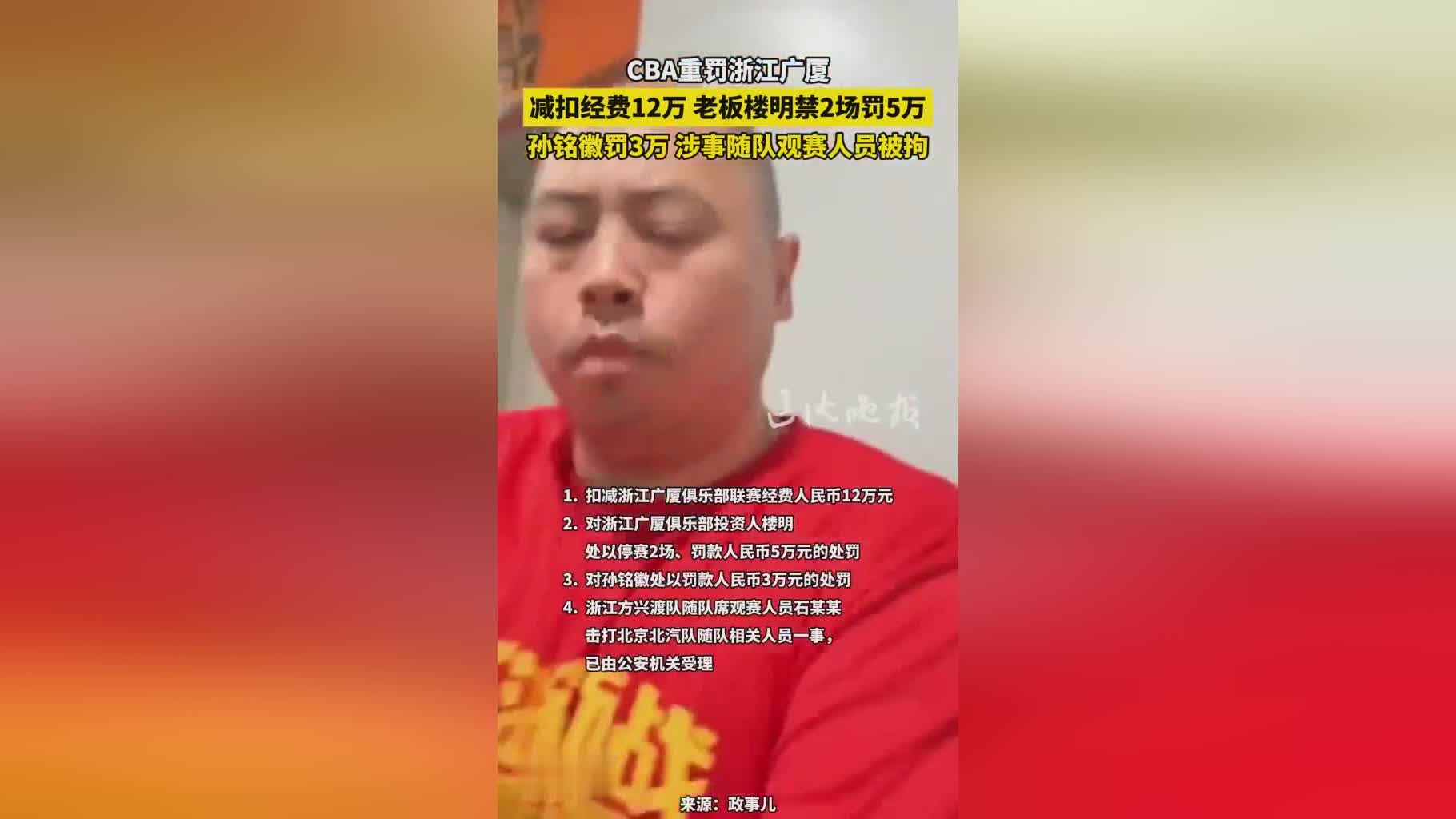 总决赛后现掌掴打人事件CBA开罚单,涉事人员被拘