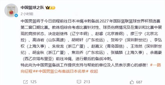 男篮大名单正式公布：CBA当红新星，郭士强为何弃之不用？