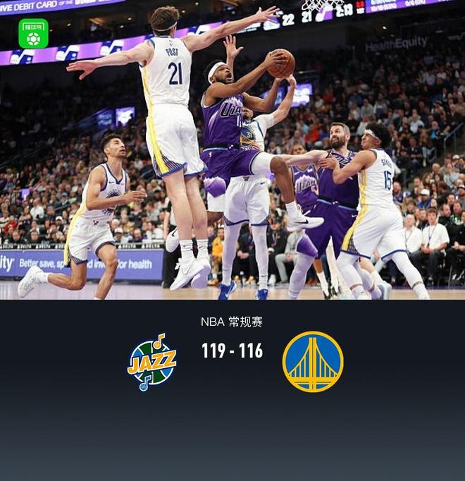 勇士8人上双113-116惜败8人上双爵士，梅尔顿22分