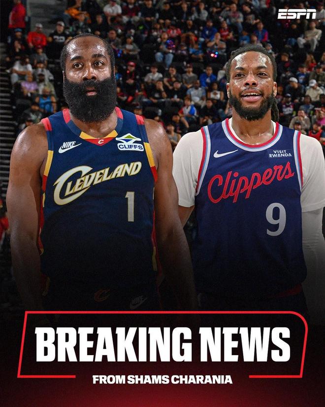 重磅！Shams：哈登被交易至骑士，换取加兰和一个次轮选秀权