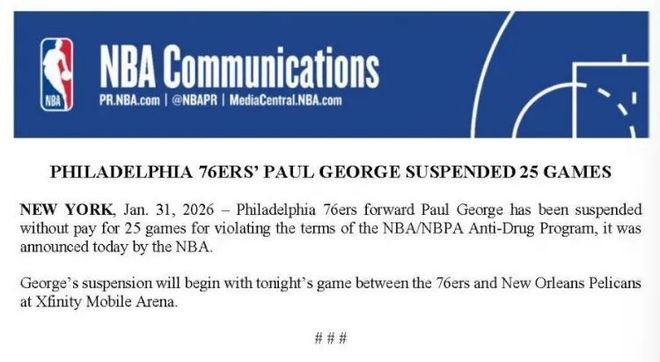 禁赛25场罚款8100万！NBA史上最重罚单！保罗乔治退役吧！