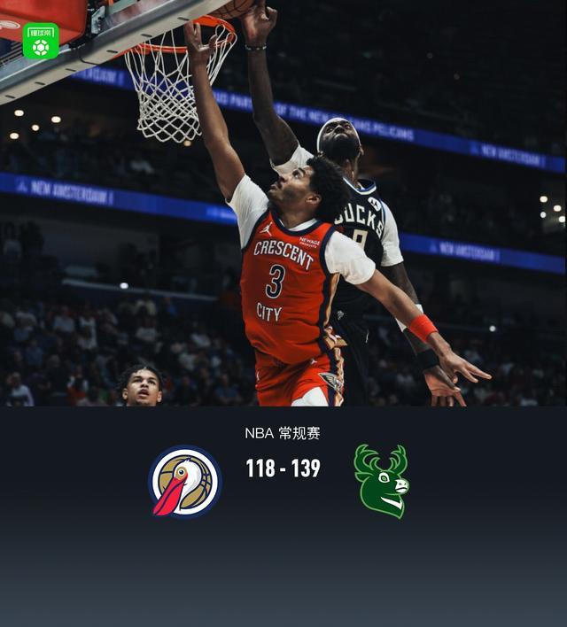 雄鹿139-118大胜鹈鹕，托马斯27分，锡安空砍32分