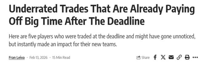 5笔交易被低估！湖人2换1神射勇士旧将1换1重生 火箭错失捡漏良机