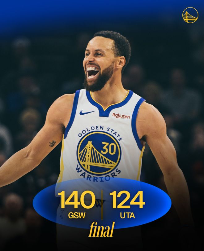 露牙大笑+客场跳舞！37岁库里28分钟27+4三分 里程碑夜兴奋无比