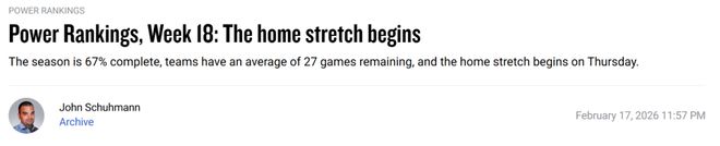 最新战力榜出炉！骑士拿下哈登超火箭升第7 两队力压雷霆坐稳前二