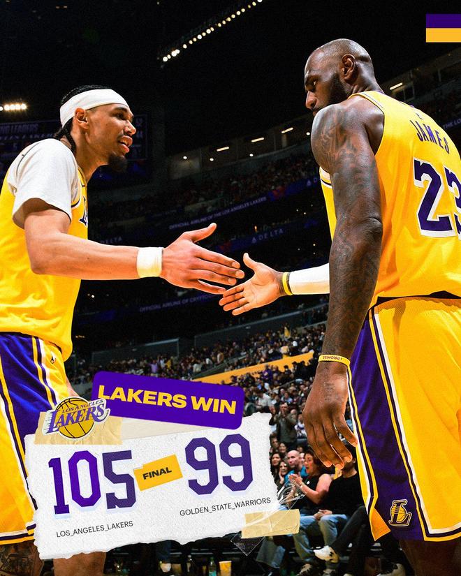 勒布朗20+7+10湖人击败勇士3连胜 里夫斯替补16+5+8