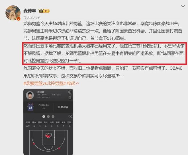 104-75！陈国豪首战老东家！奇葩交易条款大曝光