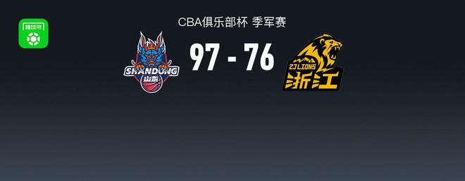 山东末节致胜97-76广厦获杯赛季军，琼斯17+14，塔克23分