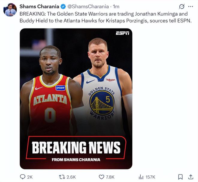 2换1波神+1换1次轮！勇士两笔运作全为省钱？追逐扬尼斯已失败？