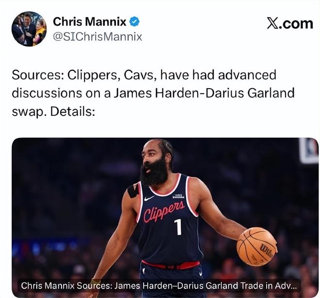 Shams确认！名记曝快船与骑士大交易——哈登换加兰！