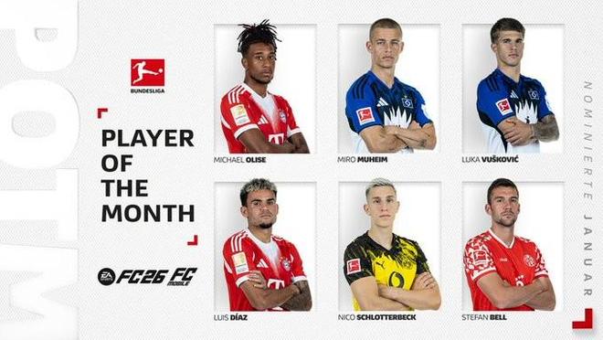 德甲1月最佳球員候選：奧利塞領銜、迪亞斯、施洛特貝克在列