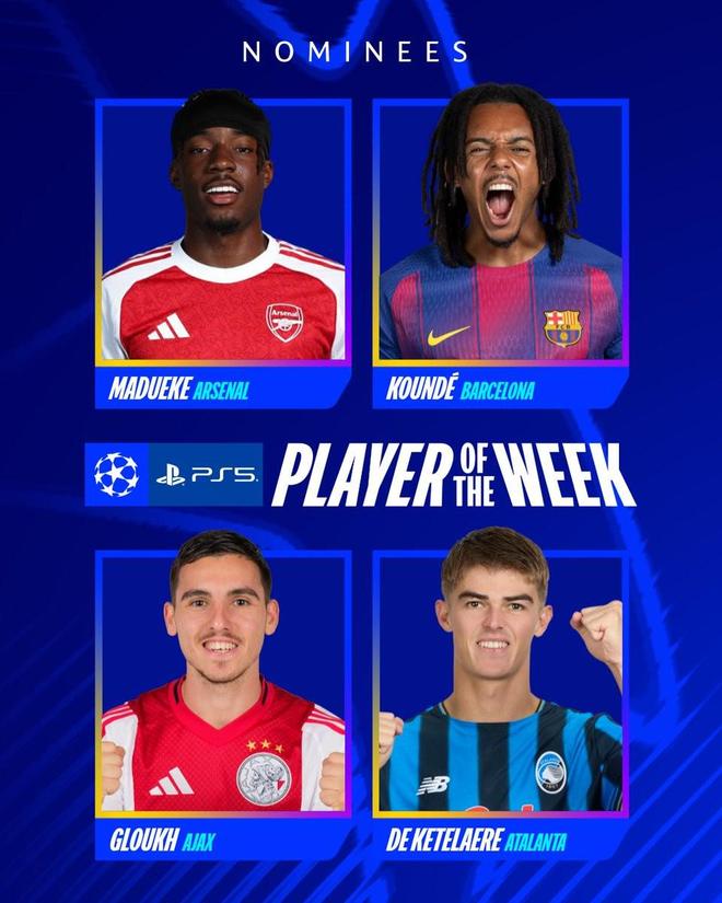 欧冠本周最佳球员候选:马杜埃凯、孔德、德凯特拉雷、格洛赫