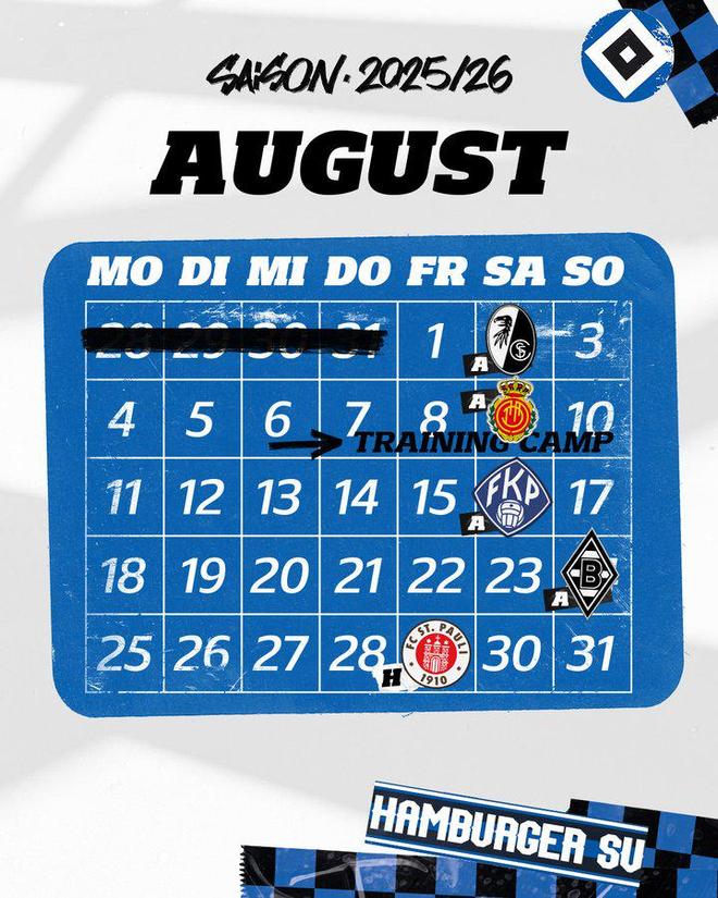 汉堡晒8月赛程：对新赛季满怀期待 ，德甲我们准备好了！