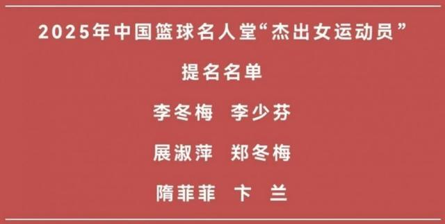 李少芬隋菲菲在列 篮协发文介绍名人堂“杰出女运动员”提名名单