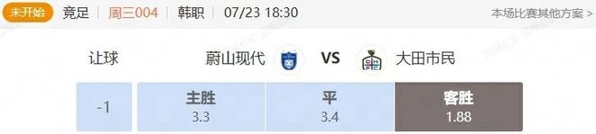 韩职欧冠串关解析 蔚山现代VS大田市民 谢尔伯恩VS卡拉巴赫