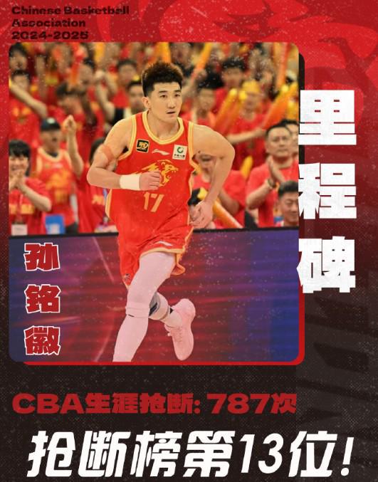 刷新个人里程碑，孙铭徽CBA生涯抢断数达787次位列历史第13位