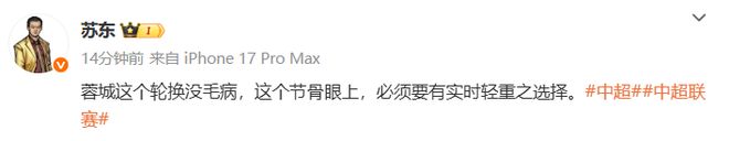 解說(shuō)員蘇東：蓉城這個(gè)輪換沒(méi)毛病，要有實(shí)時(shí)輕重之選擇