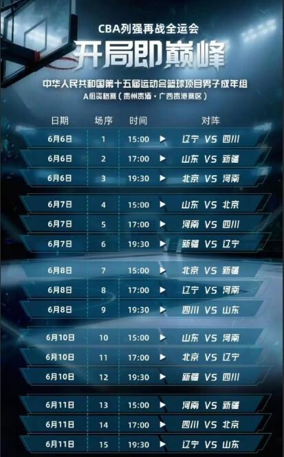 辽宁全运会成年组赛程出炉！首战争冠豪强 韩德君和二哥遇考验
