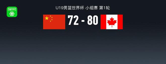 中国U19男篮逆转未果72-80加拿大，张博源20+5，朱正19分