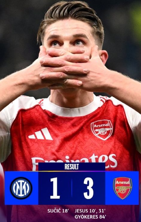 欧冠阿森纳3-1国米，外战连胜难掩英超低迷，热苏斯成第一功臣