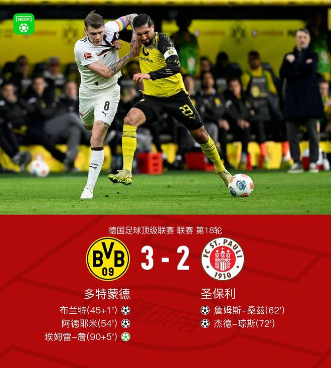 劍南春丨多特3-2圣保利，埃姆雷-詹點殺，阿德耶米傳射