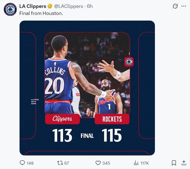 哈登盛赞火箭略显心酸！示意队友接球无1人回应 快船暴雷解体渐近