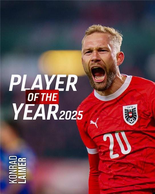 官方：拜仁后卫莱默尔当选2025奥地利年度最佳球员