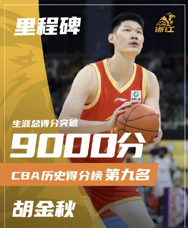 里程碑！胡金秋生涯总得分突破9000，升至CBA历史得分榜第9位