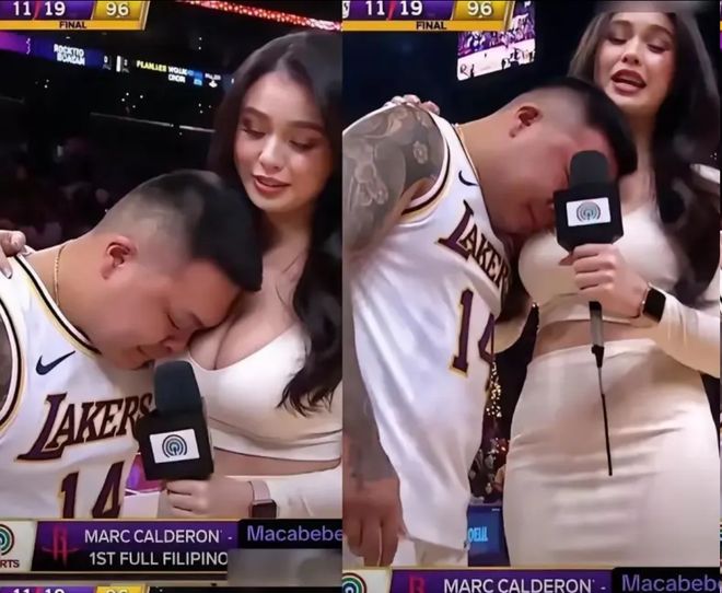 湖人圣诞大战输球后 男球迷倚靠在美女记者怀里痛哭照片意外走红