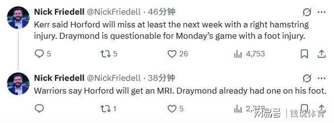 魔鬼赛程酿祸？勇士3大将伤停 霍福德至少缺席3战