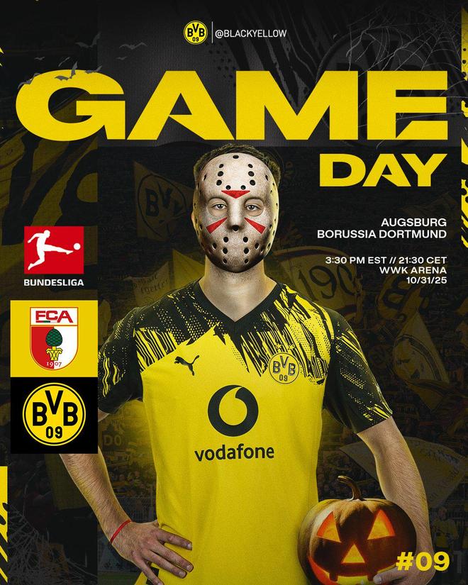 万圣夜出战!多特发布赛前海报,球员cos“杀人魔杰森”